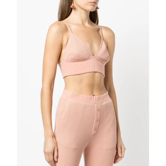 Jonathan Simkhai Crop Top Bralette Waffle Knit Cotton Rose Pink Medium NWT - Picture 2 of 11